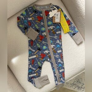 Angel Dear Blue Tool-Print Zip Footed One-Piece